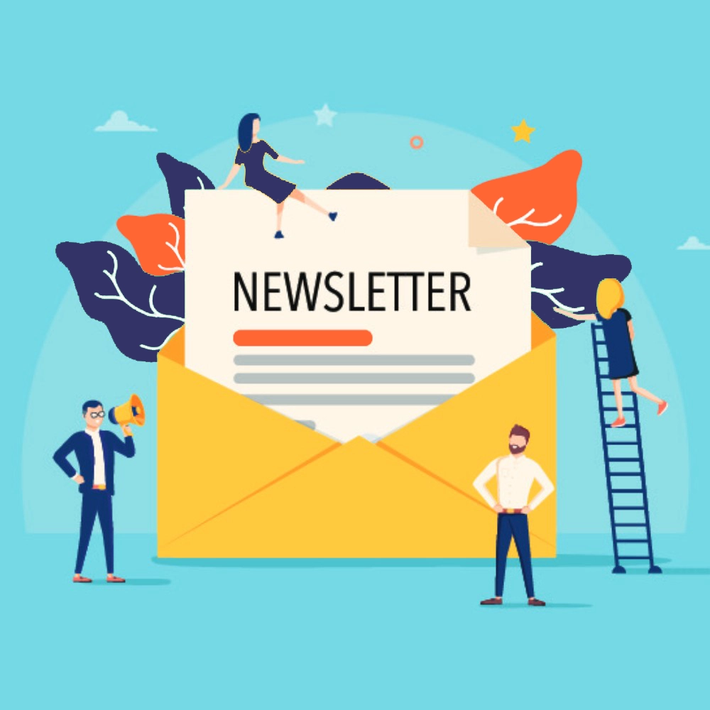 Illustration d’une newsletter digitale avec des personnages animés – DigiTech Management